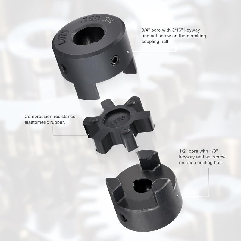 Creative.C 1/2" to 3/4" L075 Flexible 3-Piece L-Jaw Coupling Coupler Set & Rubber Spider for Machine Tools/Steppers/Servo Systems/Motors/Guide Rails/Screw Rods and Spindle Transmissions Automation Equipment - Image 5